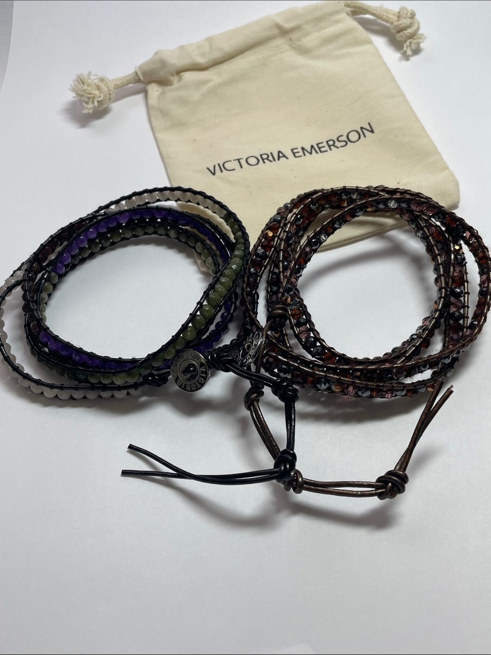 Victoria Emerson  Wrap  Bracelets -  Beaded Leather Wraps 2 pieces